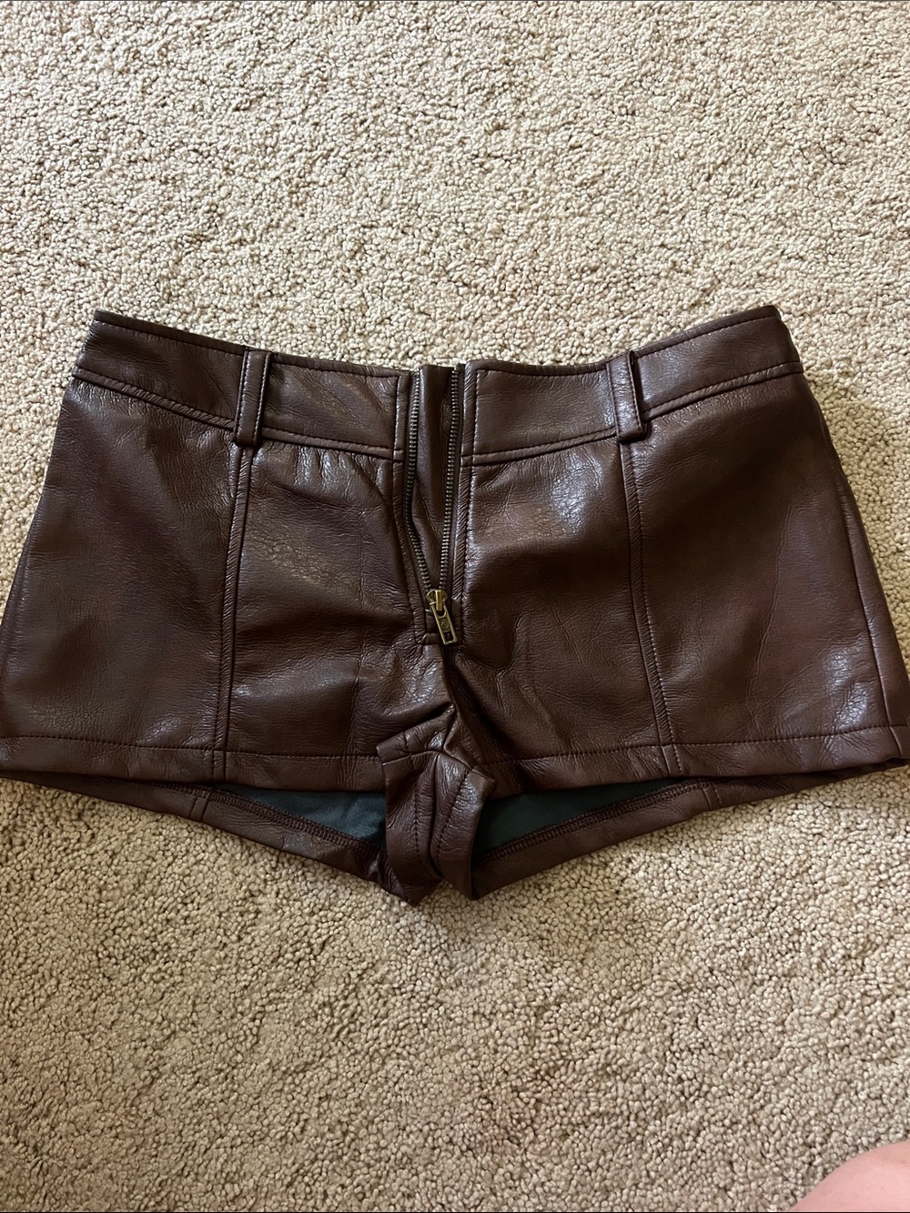 Brown Faux Leather High-Waist Shorts